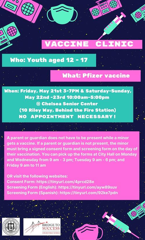 See text for details regarding Vaccine Clinic for youth aged 12 to 17